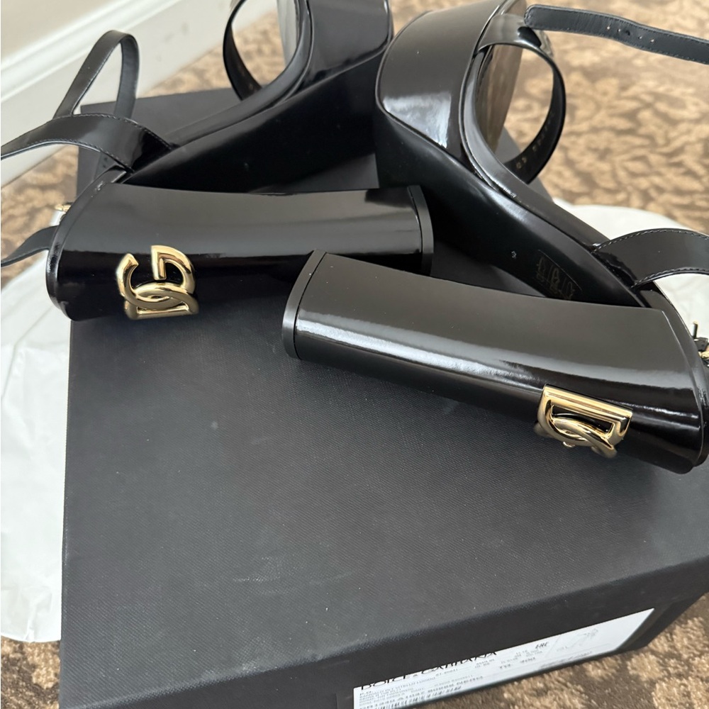 Black Heeled Sandals with Gold Accents